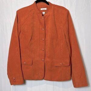 Dressbarn Orange Faux Suede Jacket Size XL Button Down Black Decorative Stitch